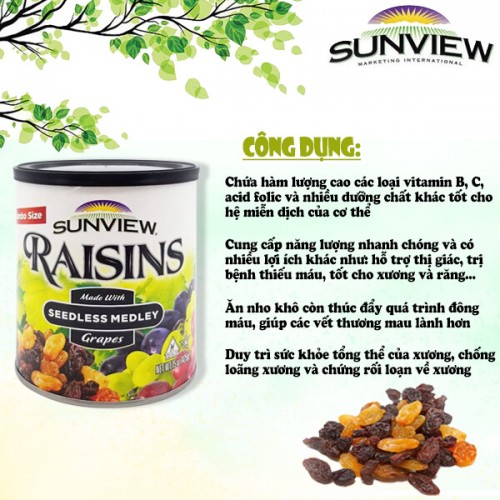 Nho khô mỹ không hạt Sunview Raisins Mỹ 425g Nho khô mỹ không hạt Sunview Raisins Mỹ 425g